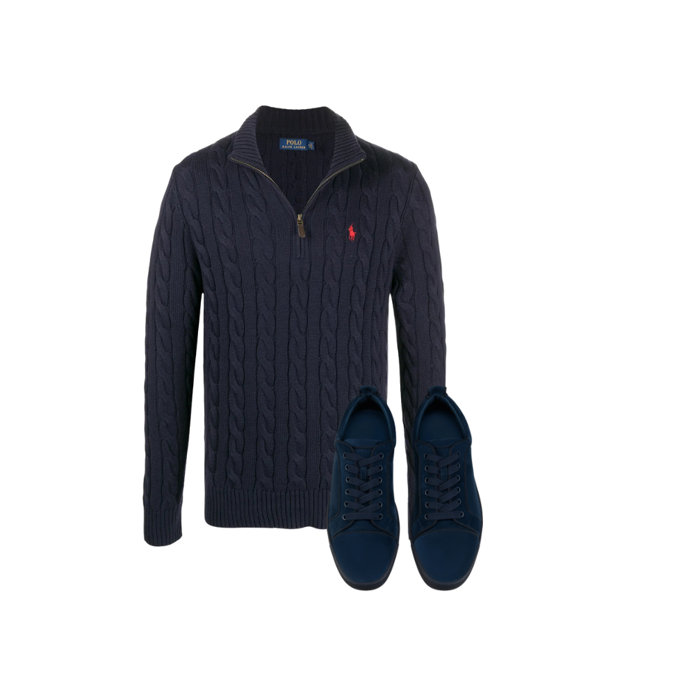 KIT Suéter Quartér Zip Ralph Lauren + Tênis Christian Loubotin Camurça Azul