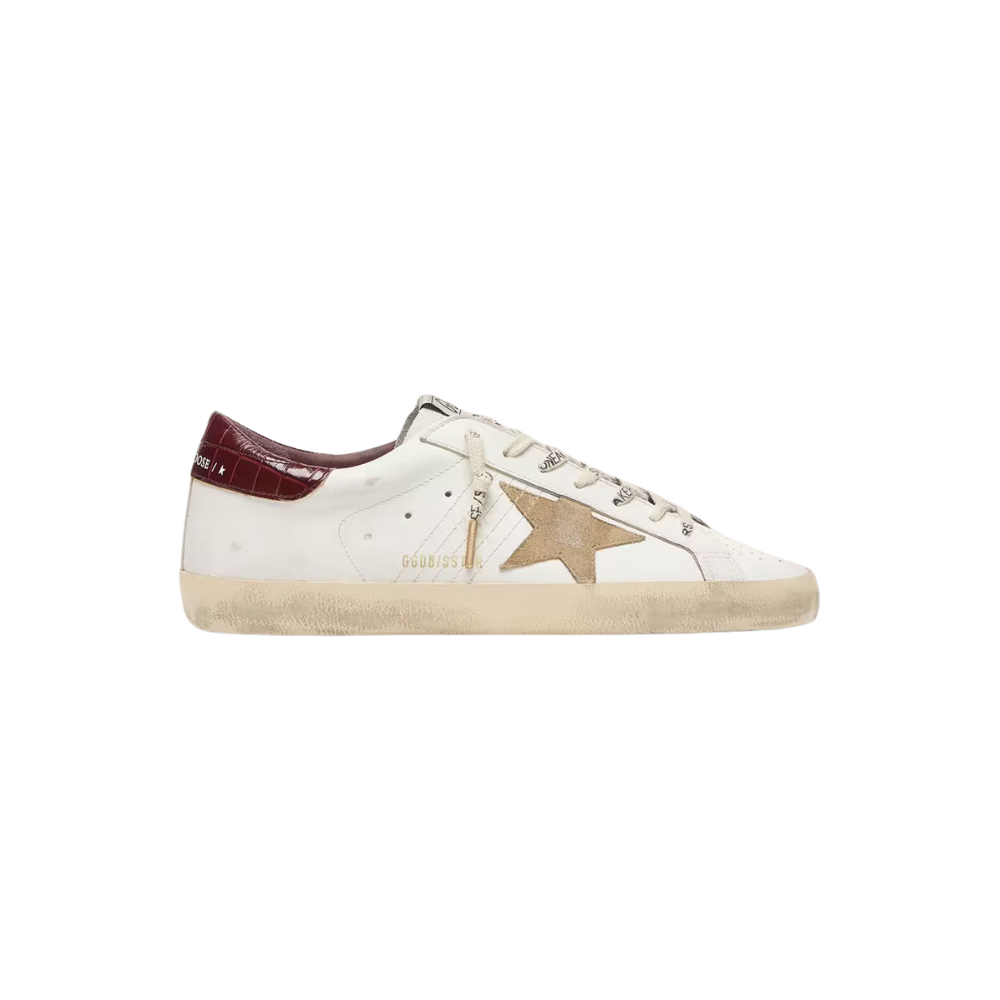 Golden Goose Super-Star com estrela de suede areia e talão de couro croco vermelho