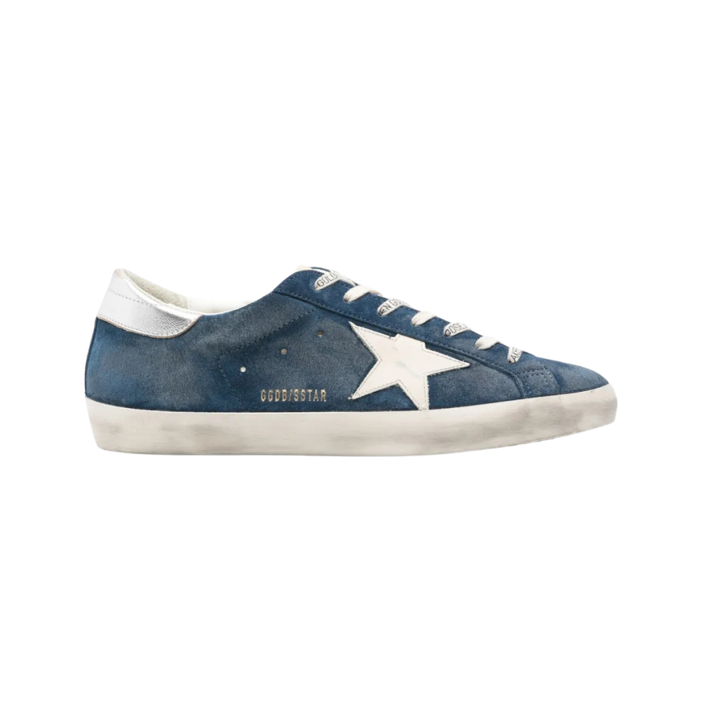Tênis Golden Goose Super Star Nappa Blue Camurça Talão Branco