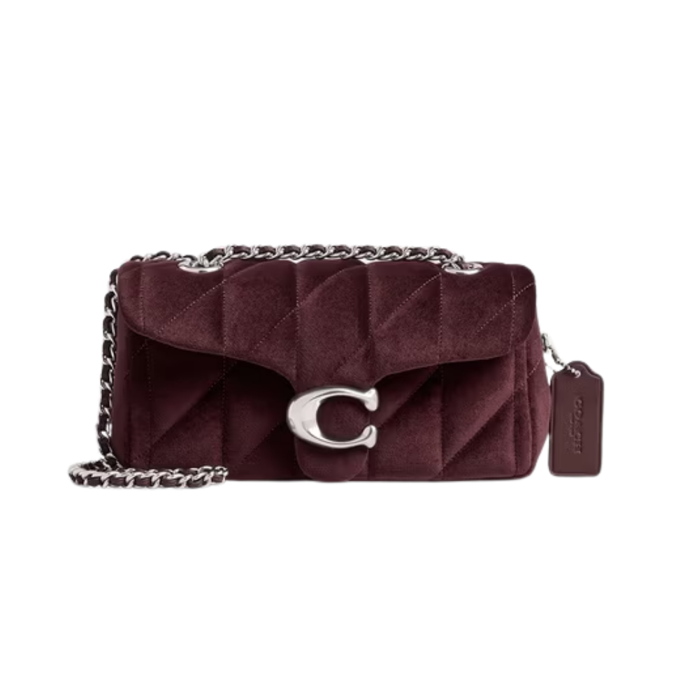 Bolsa Coach de ombro de veludo acolchoada com corrente