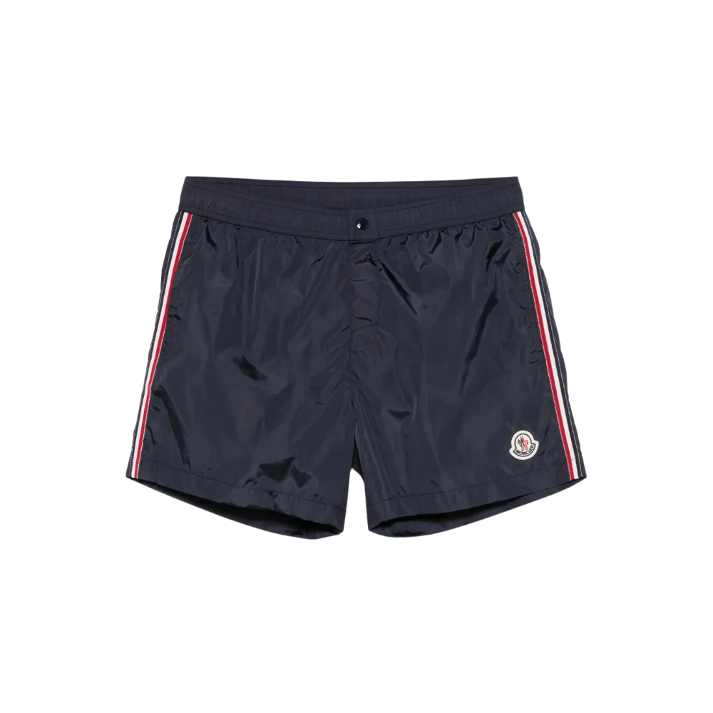 Short de praia Moncler com acabamento de listras e patch de logo