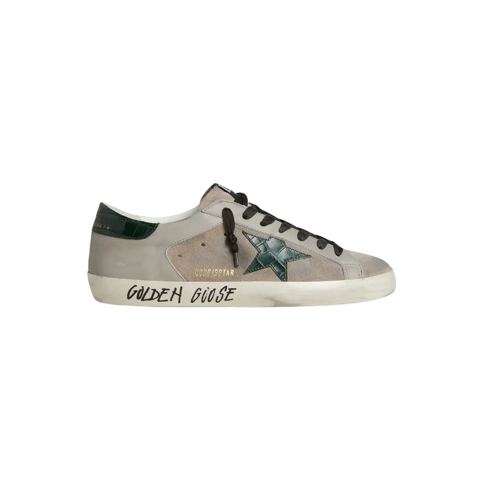 Golden Goose Super-Star de napa e suede com estrela de couro com estampa de crocodilo verde