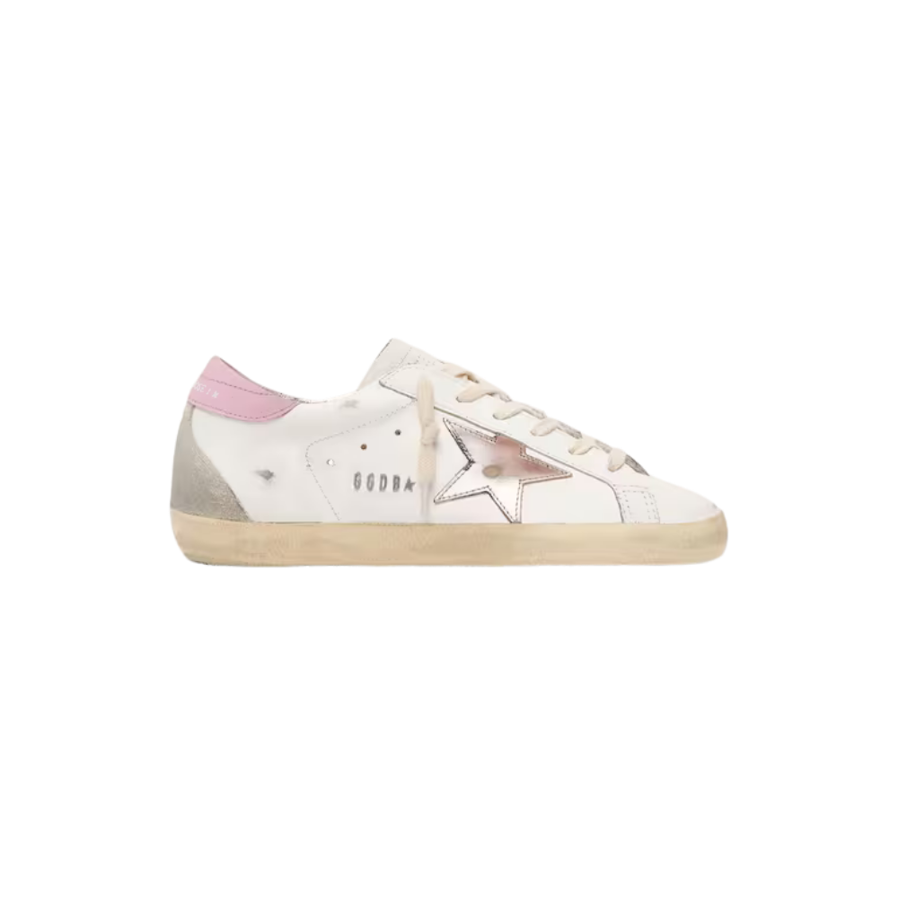 Golden Goose Super-Star Silver Leather star and pink heel tab