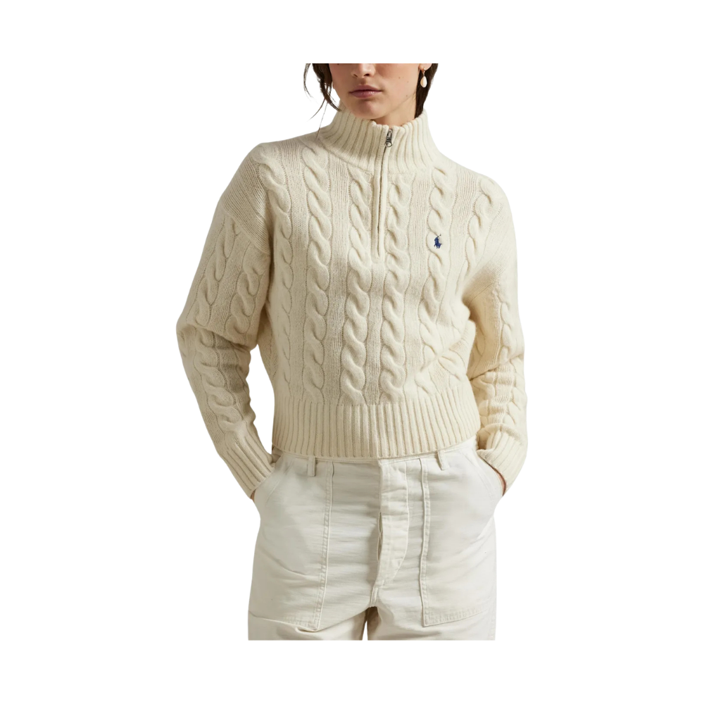 Suéter Ralph Lauren de lã e cashmere com zíper parcial