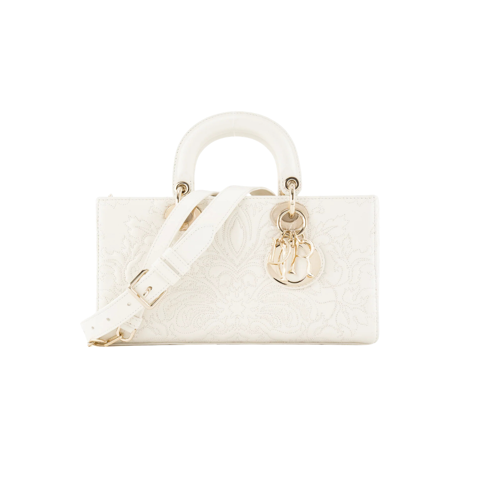 Bolsa D-Joy Dior Limited Edition Embroidered Ivory Leather Shoulder Bag